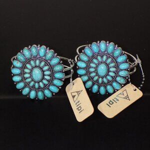 Lot of 2 New Tipi Statement Southwest Turquoise Concho Hinge Bracelets Bundle